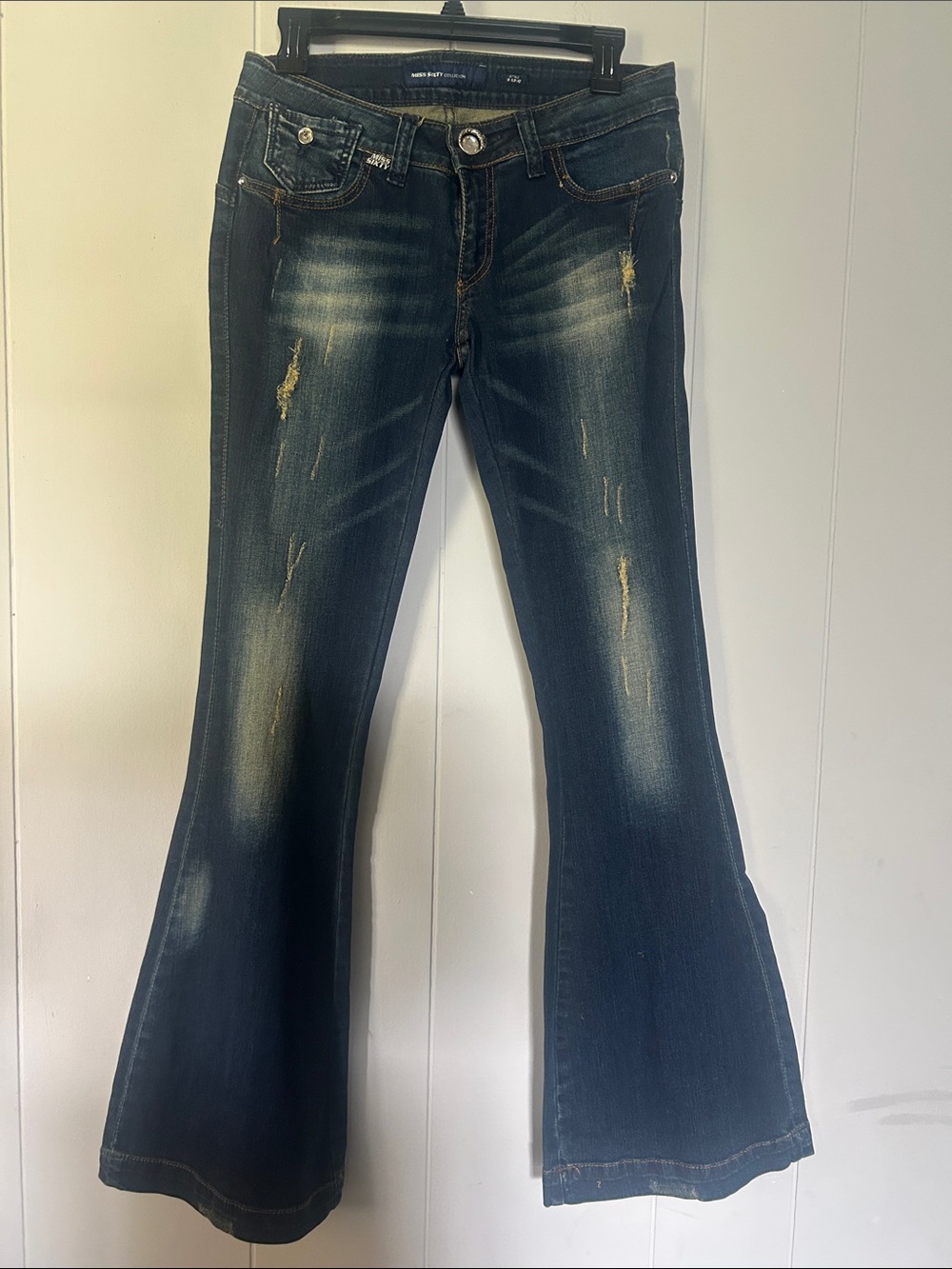 Miss Sixty Dark Blue Distressed Flare Jeans